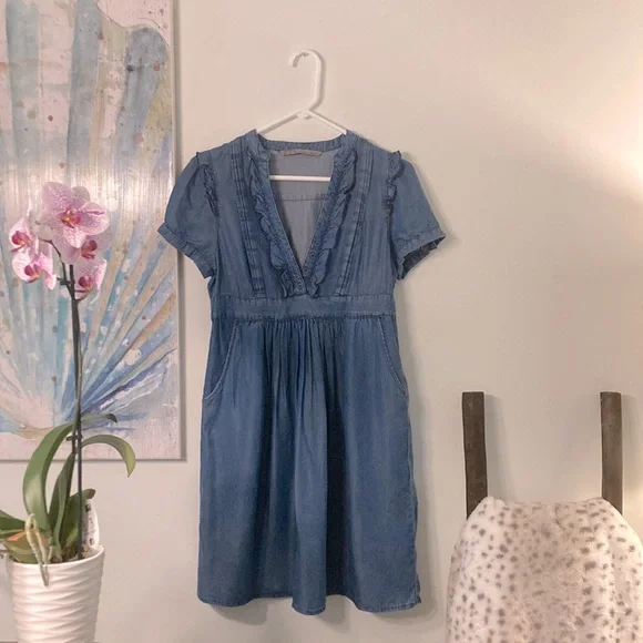 zara denim dress short sleeve Z1975 BELTED MINI DENIM DRESS - Blue